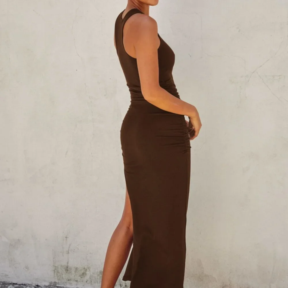 Ribbed Racerback Ruched Midi Dress - Picture 2 of 3
